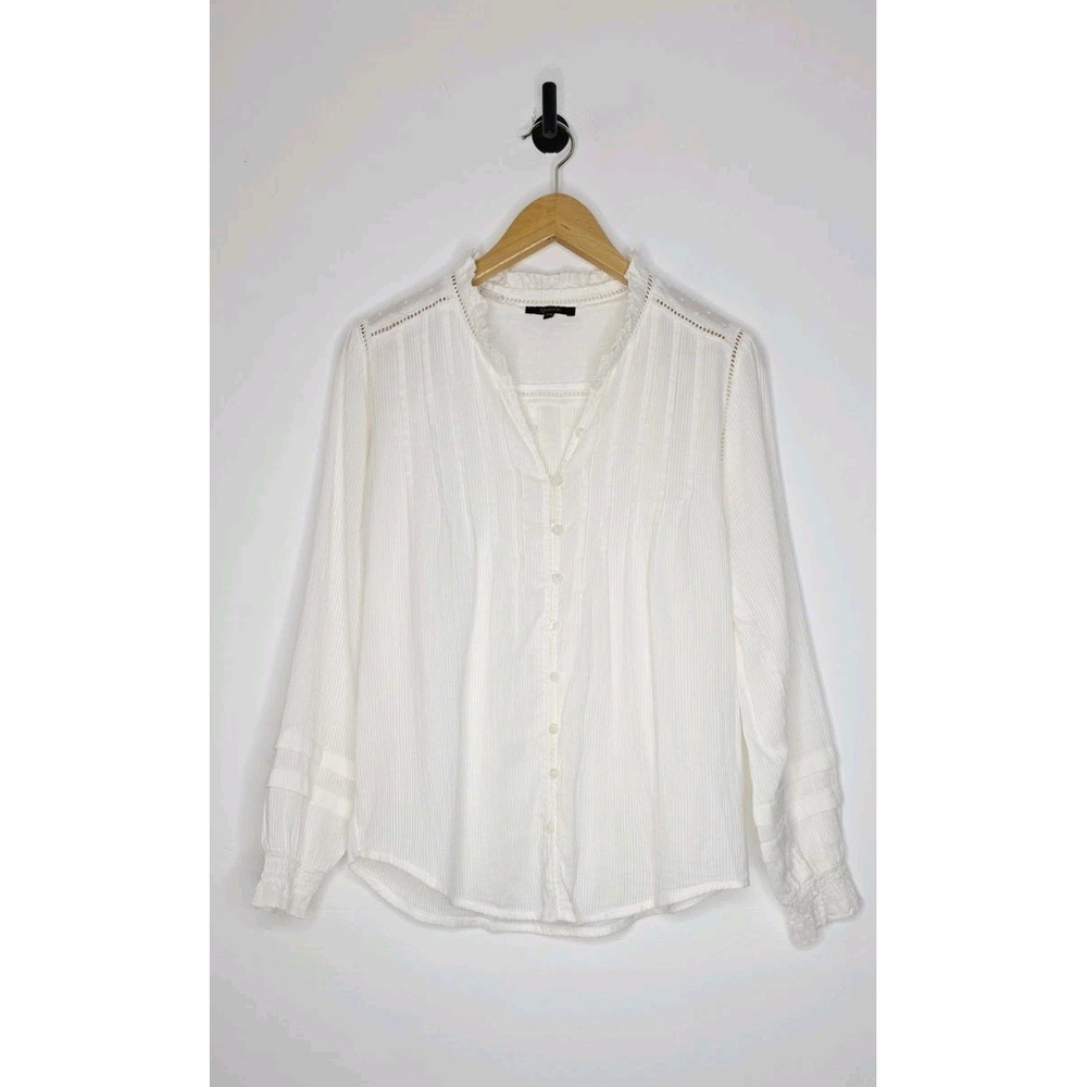 Quince Women's Size XS Textured Cotton Peasant Blouse White Boho Cottage Core